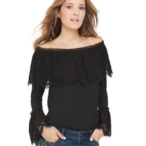White House Black Market Black Lace Off Shoulder Boho Whimsygoth Top Small